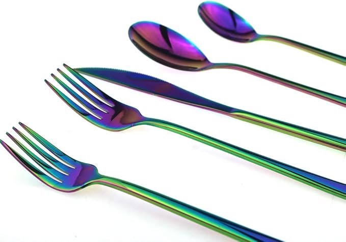 JASHII Mirror Polished Rainbow 30-Piece SUS304 Stainless Steel Flatware Set,Colorful Silverware Set Dinner Knife Fork Spoon Dessert Fork Salad Spoon Service for 6