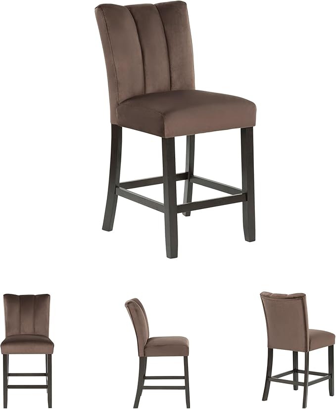 Signature Design by Ashley Jazmore Contemporary Velvet Upholstered Counter Height Bar Stool with Footrest and Adjustable Levelers, Set of 2, Dark Brown & Black