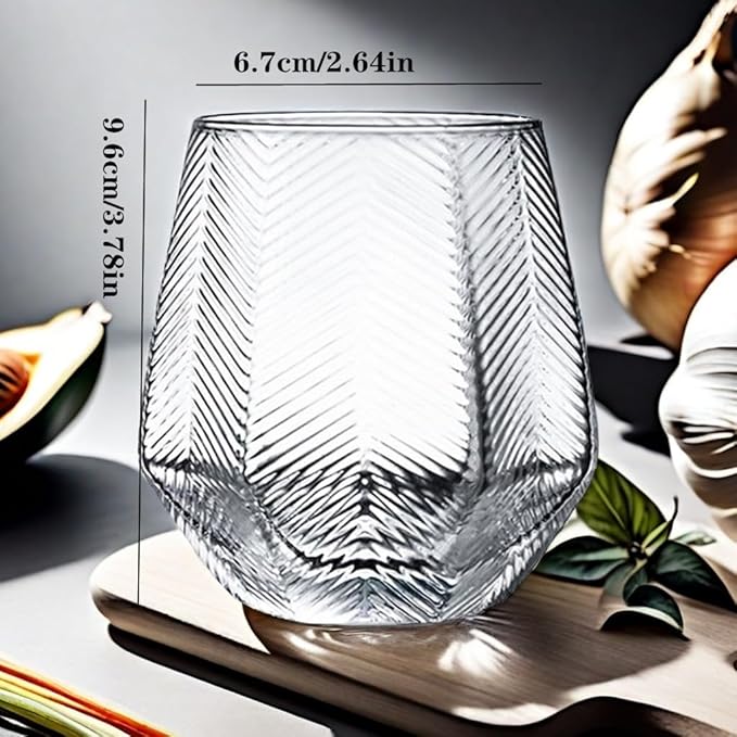 Wine Glasses Set Of 4,Stemless Wine Glasses 10 Oz Stress Relief Tumblers Dishwasher Safe, Spill-Proof Design For Red Wine, Cocktail, Whiskey, Bourbon, Gift for wine lovers (4pcs Stripe)