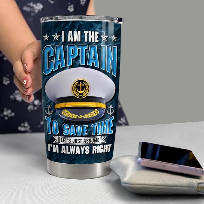 SANDJEST Captain Tumbler 20oz Boat Captain Gifts for Men Boater Boats Owners Stainless Steel Insulated Tumblers Coffee Travel Mug Cup Boaters Boating Gift