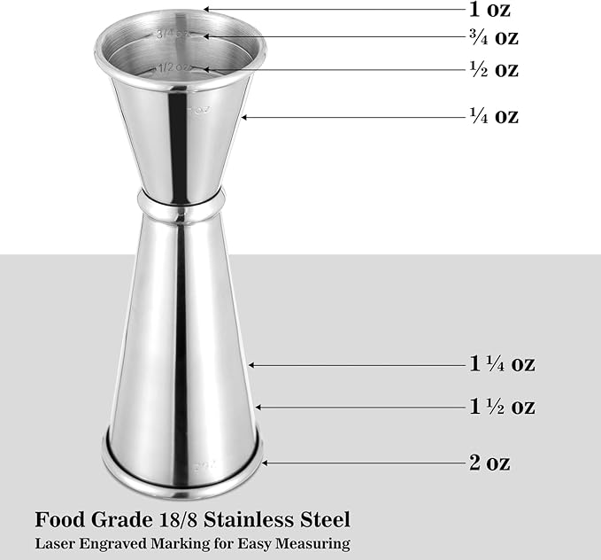 BARsics Bartending Stainless Steel Cocktail 1oz/2oz Measuring Double Jigger (1 Pack)