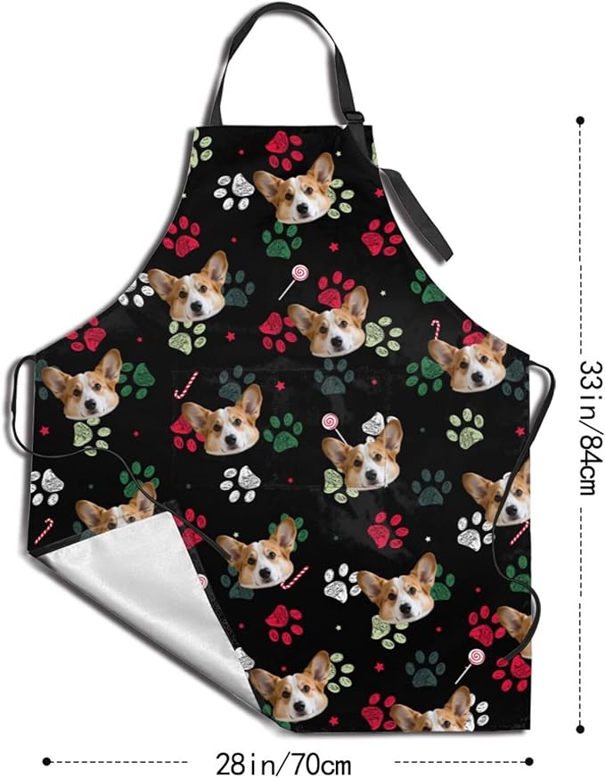 Custom Dog Face Apron for Men Women, Personalized Photo Bib Apron with Pockets, Customized Chef Aprons