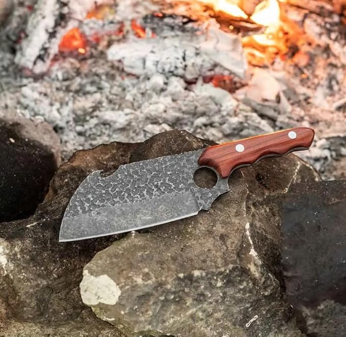 COOLINA Shark Knife | Heavy-Duty Butcher Knife with Wooden Handle, 8 inch Blade for Chopping Meat and Bones