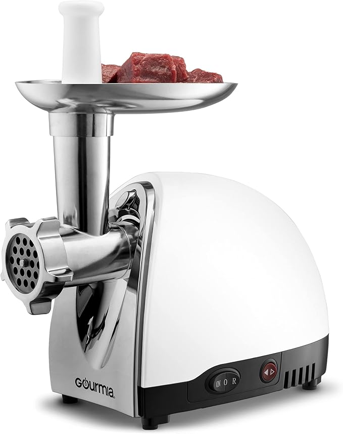 Gourmia Electric Meat Grinder 500 1000 Watt Max 3 Stainless steel grind plates fine to coarse commercial meat grinder machine white silver meat processor electric food mill grinder for kitchen GMG525