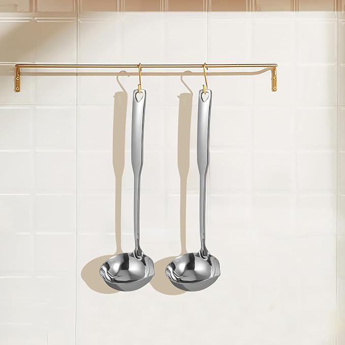 Stainless Steel Soup Ladle with Long Handle and Precision Pouring Spout Deep Serving Spoon for Soup Gravy Hot Pot Kitchen Utensil with Hanging Hole