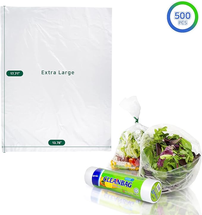 CLEANWRAP Food Storage Roll Bags (13.78 * 17.71-500 PCS) + Zipper Bag (Medium 90 Bags) | Food Plastic Bags, Mini Plastic Bags, Plastic Bread Bags, Roll Plastic Bags, Plastic Produce Bag