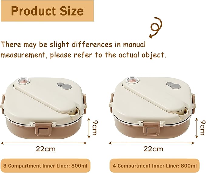 Stainless Steel Bento Box, 800ml Leakproof Lunch Box, Easy To Open And Close, Food Storage Container For Outings, Picnics, And Travels (3 Compartments, + Insulation Bag)