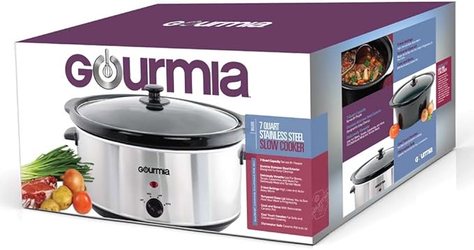 Gourmia PC710 Slow Cooker - Oval - Auto Mode - Cool Touch Handles - 7 Qt - 320W - Stainless Steel