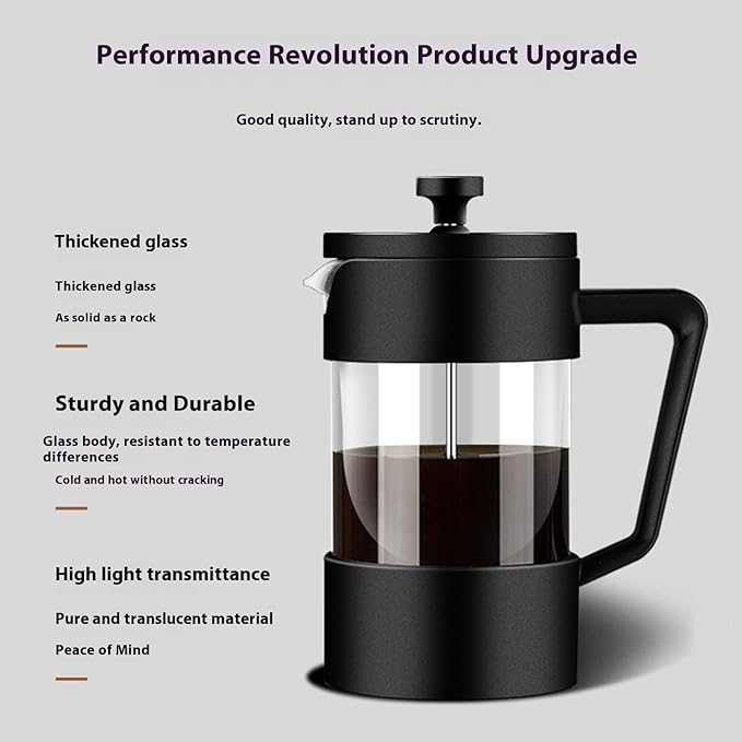 payanwin Hand Press French Press Moka Pot - 350ml Borosilicate Glass Coffee Maker, Portable Manual Espresso for Camping & Home Brewing