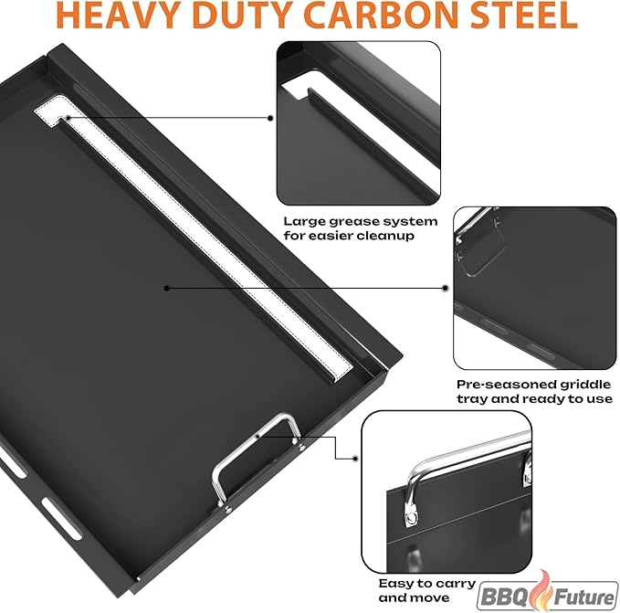 Full Size Griddle Insert with Handles for Weber Spirit 400 Series(2025 Models), Flat Top Grill Insert Replacement Parts for Weber Spirit E425 S425 E435 EP425 EP435(2025), Non-stick Carbon Steel, Black