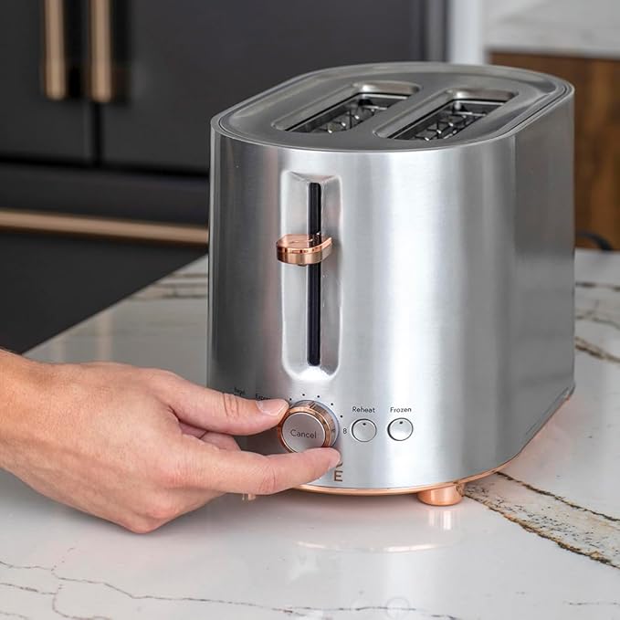 Café Express Finish 2-Slice Toaster | Extra-Wide Slots, Extra Lift for Waffles, Pastries, Texas Toast & More | 4 Pre-Set Functions, 8 Shade Options | Countertop Kitchen Essentials | Stainless Steel