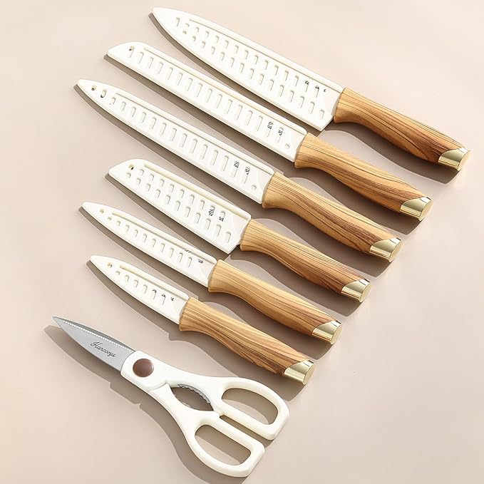 Knife set, 13 Pieces Kitchen Knives Set, Nonstick Ceramic Anti-Rust Coating and Blade Guard, Holiday Gifts for Kitchen, Camping Essentials