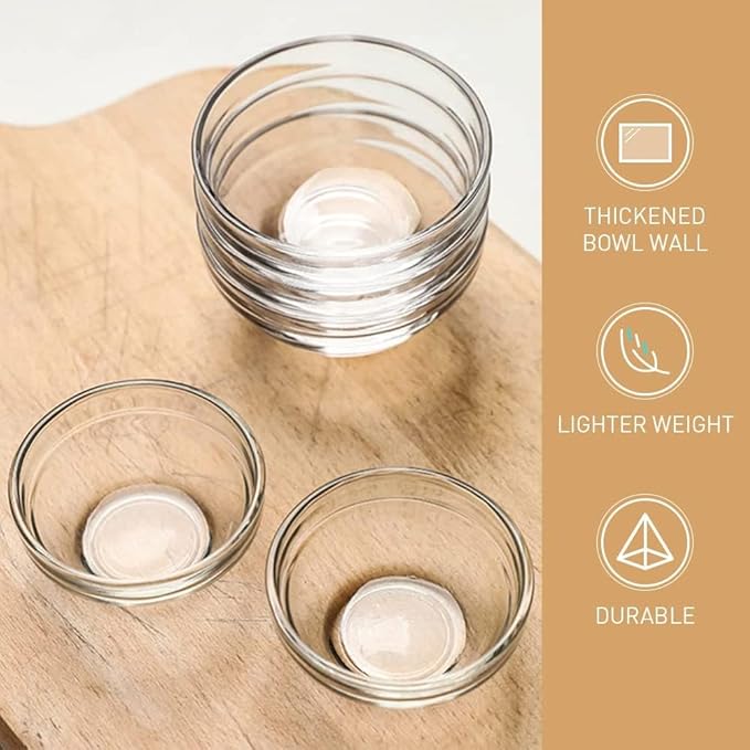 Small Glass Bowls for Cooking Prep, Clear Glass Bowls Perfect for Pre-measuring Spices for Cooking and Baking, Side Sauce Prep, Set of 12 (1.5 Fl Oz)