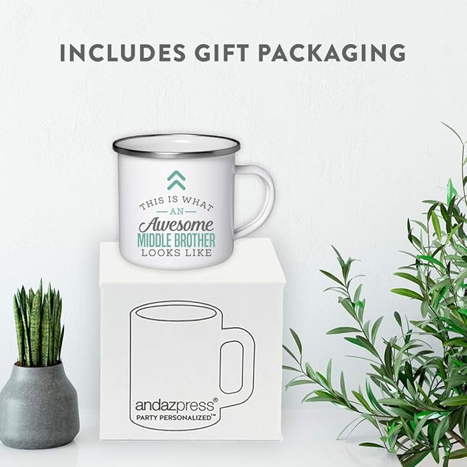 Andaz Press 11oz. Stainless Steel Campfire Coffee Mug Gift, This is What an Awesome Middle Brother Looks Like, 1-Pack, Birthday Gift Ideas Coworker Him Her, Includes Gift Box