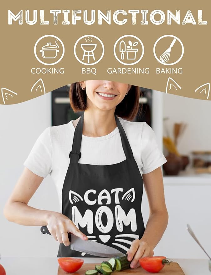 InnoBeta Cat Lover Gifts, Funny Apron with Pockets and Adjustable Neck Strap, Cat Gifts