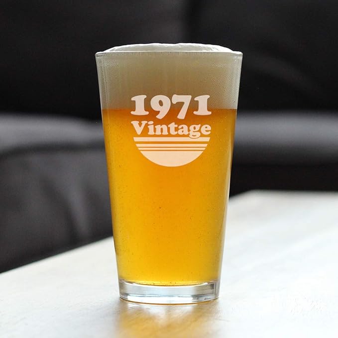 Vintage 1971 Pint Glass for Beer - 54th Birthday Gifts for Men or Women Turning 54 - Fun Bday Party Decor - 16 oz