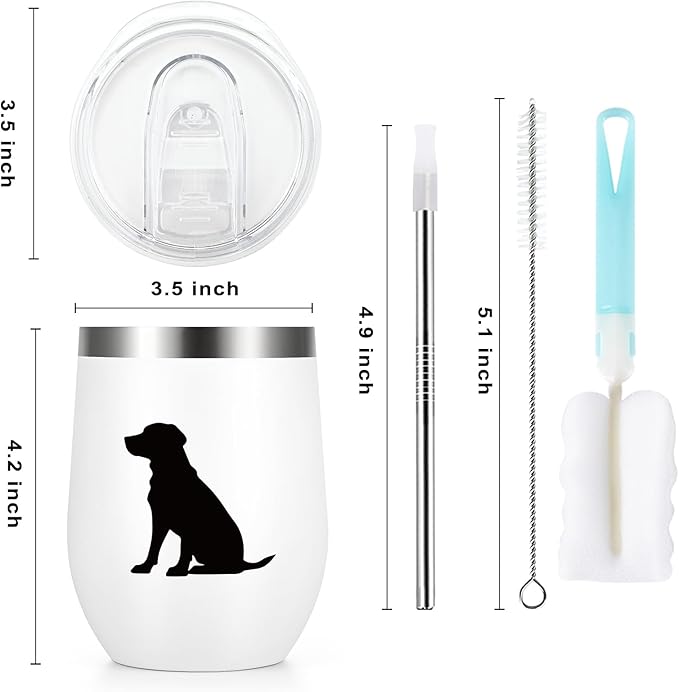 Lifecapido Labrador Retriever Gifts, Labrador Silhouette Stainless Steel Wine Tumbler Set of 2, Black Lab Gifts, Christmas Birthday Gifts for Dog Lovers Friends(12oz, Black&White)