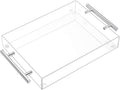 Richboom Clear Acrylic Serving Tray 16"x12" - Coffee Table Living Room Kitchen Decorative Tray with Silver Metal Handles, Bathroom Vanity Tray Perfume Cosmetic Storage Organizer