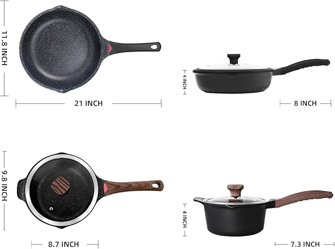 Vinchef Nonstick Sauce Pan & Skillet with Lids, 4QT Sauce Pot & 12.5 IN Deep Fry Pan, Dishwasher Safe,Induction Compatible, Scratch/Stain Resistant, PFAS-Free, Black