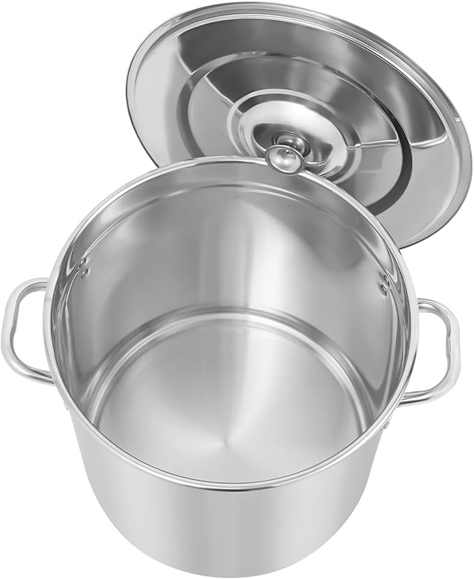 33L/34.8Qt Commercial Large Stock Pot with Lid,Nickel Free Stainless Steel Cookware Healthy Polished Stockpots, Induction Soup Pot for Cooking Home Use