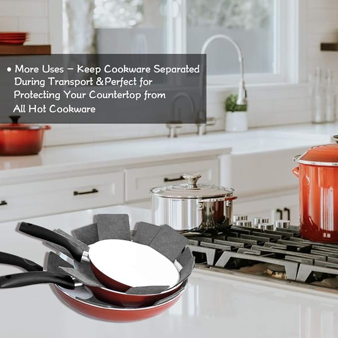 Pan Pot Protectors, Larger & Thicker Pan Protector Pads, 3 Different Sizes, 12 Pcs Pot Divider Pads for Protecting and Separating Your Cookware(Gray)