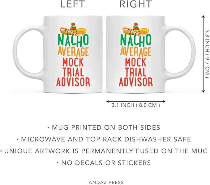 Andaz Press Funny Quirky 11oz. Ceramic Coffee Tea Mug Gag Gift, Nacho Average Mock Trial Advisor, 1-Pack, Spanish Themed Birthday Christmas Gift Ideas Coworker Him Her, Includes Gift Box