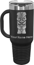 LaserGram 40oz Vacuum Insulated Travel Mug with Handle, Tiki Statue, Personalized Engraving Included (Black)