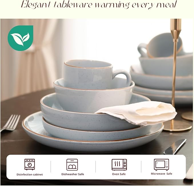 Stoneware Euro-Nordic 20pc Dinnerware Set, Shiny Light Blue with Speckle Effect