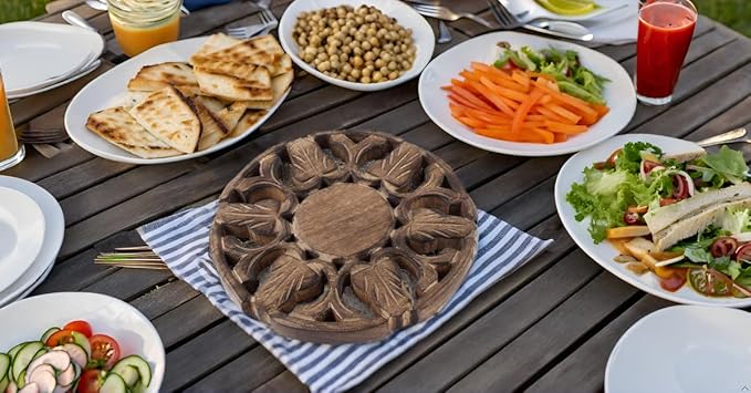 Handmade Wooden Trivet For Hot Dishes Plates & Pots Holder Hot Pad For Kitchen & Dining Table Decor Cookware Heat Resistant Rustic Decorative Carvings Tabletop Home & Dining Table Essentials (Antique)