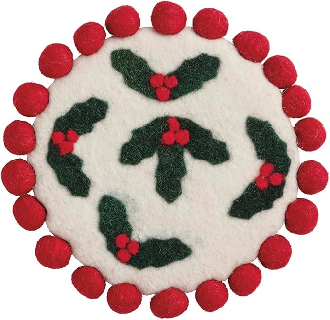 Mud Pie Christmas Holly Felted Trivet