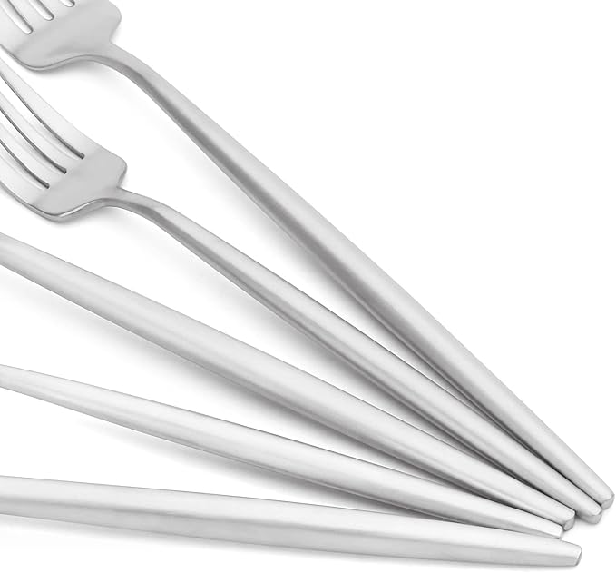 Matte Silverware Set, Oliviola 60-Piece Stainless Steel Flatware Cutlery Set Service for 12, Satin Finish Kitchen Utensil Set, Dishwasher Safe