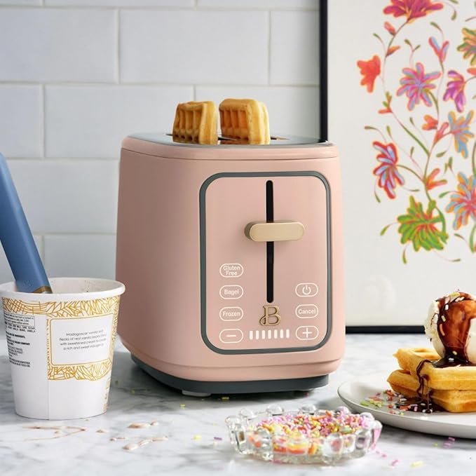 Beautiful by Drew Barrymore 2-Slice Toaster, Touch-Activated Display, 7 Shade Settings, Bagel/Frozen/Reheat Presets. (Rose)