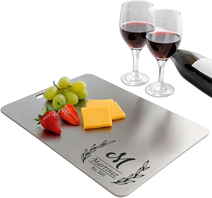 Engraved Titanium Cutting Board with Custom Name, Personalized Stainless Steel Board for Couple, Women, Mom Gift, Custom Cutting Board Gifts for Christmas, Housewarming, Wedding, Anniversary