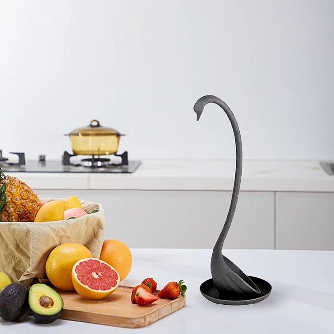 Swan Shaped Soup Ladle, Practical PP Material Long Handle Soup Spoon with Tray Lightweight Large Capacity Swan Shaped Soup Ladle for Home Kitchen (Black)