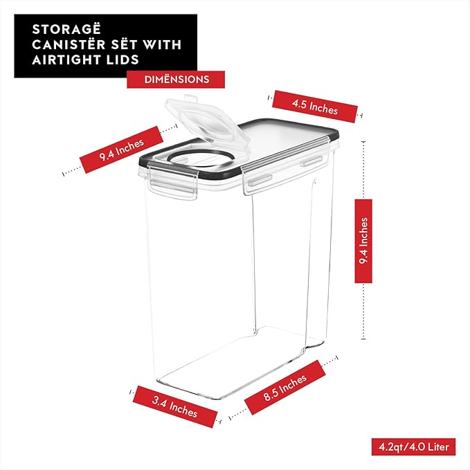 Cereal Containers Storage 2 Pack 135 fl. oz Cereal Dispenser Countertop, Airtight Food Storage Containers for Pantry Organization and Storage, Bpa-free Cereal Storage Container with Marker & Labels