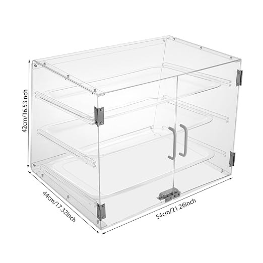 Commercial Bakery Pastry Display Case, 3-Tier Large Cookie Display Stand with Magnetic Door Lock, Adjustable Bread Box for Bakery, Coffee Shop, Snack Store