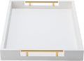 White Leather Decotative Coffee Table Tray,Modern Large Ottoman Tray Rectangle Serving Tray with Handles for Living Room Party