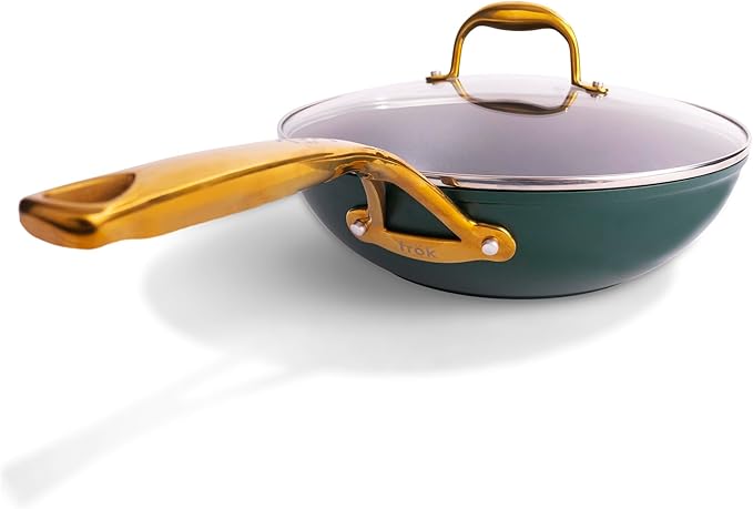 frök All-In-One Non-Stick Fry Pan Meets Wok with Lid, 11-Inch, Green & Gold