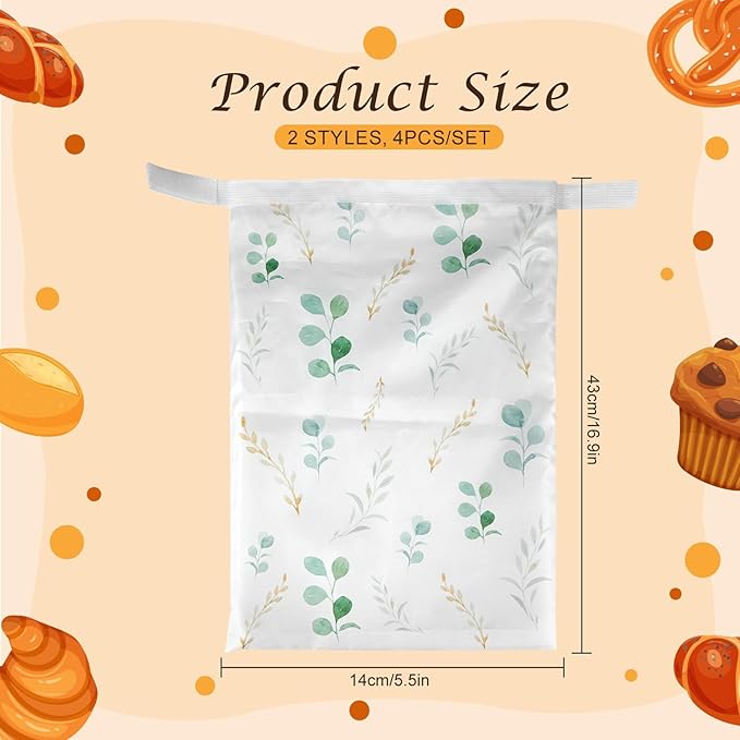 4 Pcs Reusable Beeswax Bread Bags for Homemade Bread 17" x12" Sourdough Storage Bags with Foodgrade TPU Lining Food Wraps to Keeping Fresh Loaf Fresh Freezer Baker Baking Supplies (Green)