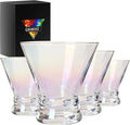Iridescent Martini Glasses Set of 4 - Crystal Cocktail Glasses, Stemless Martini Glass for Bar, Martini, Cosmopolitan, Manhattan, Pisco Sour Brandy, Margarita Glasses, Dessert Cups, 8oz