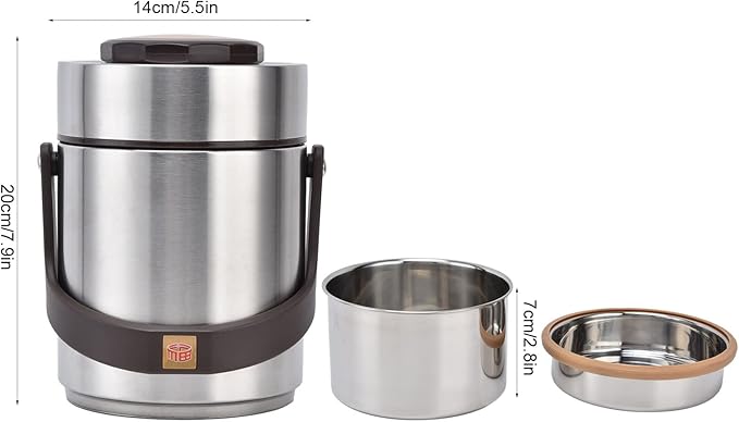 Stackable Food Containers, 1500 ml Stainless Steel Wide Mouth Lunch Box, Reusable Vacuum Insulated Food Jar for Adult (20cm/7.9in * 14cm/5.5in)