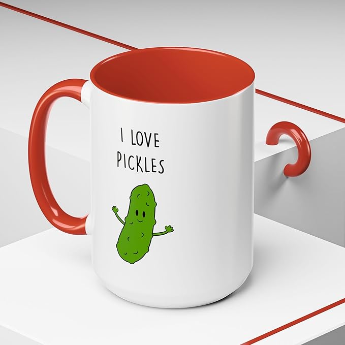 Cute Pickle Lovers Coffee Mug - I Love Pickles, Black Accent Mug, Funny Gift for Veggies Fans, Kitchen Decor, Unique Ceramic