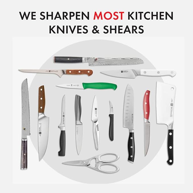 Knife Sharpening Service by Mail, Professional Blade Repair for 7 Knives, Razor Sharp Results, Insured and Trackable Shipping, Knife Aid Kit Included
