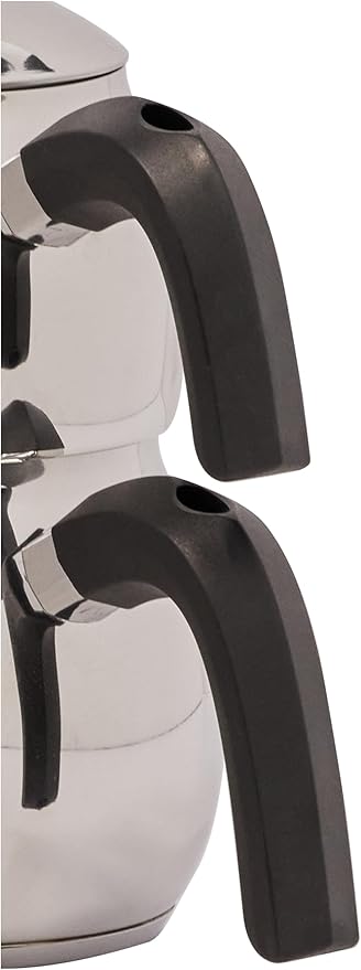 Karaca Belinay Teapot Set Silver Black, 18/10 Stainless Steel, Teapot/Lid (1 lt, 2.20 lb), Tea Kettle (1.6 lt, 3.5 lb), Suitable for Induction