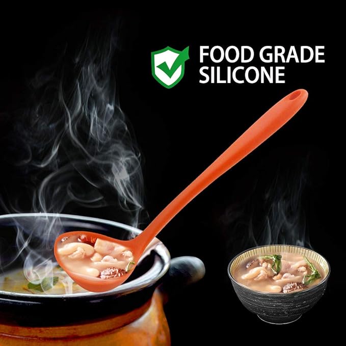 uxcell Silicone Soup Ladle Spoon 11.6 Inch Length Heat Resistant to 450°F One Piece Design Restaurant Kitchen Cooking Utensil for Serving Soup Orange