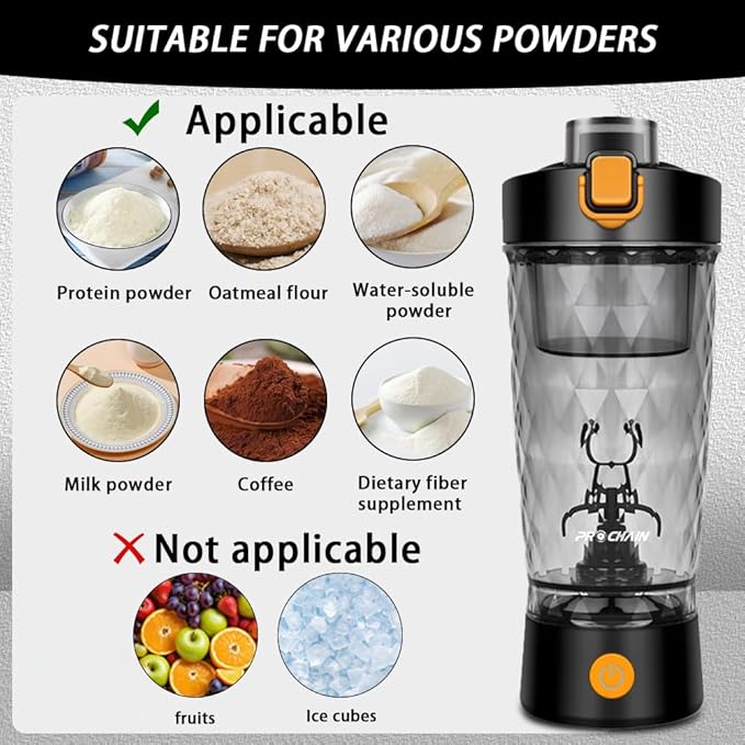 PROCHAIN Electric Protein Shaker Bottle, USB Rechargeable Mixing Cup, Water Drink Mixer Portable Bottles for Gym Sport, BPA-Free Tritan, 22oz
