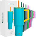 Elemental 40 oz Tumbler with Handle and Straw - Spill Proof Insulated Stainless Steel Commuter for Hot and Cold Beverages - Travel Coffee Mug with 2 Straws & Spill Proof Lid - 40oz- Blue Lagoon