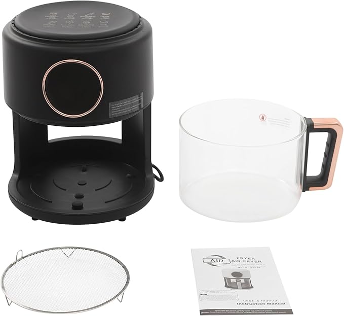 Air Fryer 1200W with Glass Window, 3.8Qt Large Capacity, 8 Presets, Digital Touchscreen, Non-Stick & Dishwasher Safe Basket US 110V (Black)
