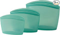 Blue Ginkgo Reusable Silicone Storage Bags – 3-Pack | Korean-Made Stand Up Food, Freezer Bags - Forest Green