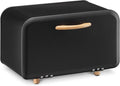 Navaris Bread Box - Metal Bread Bin Storage Tin with Front Opening Drop Down Door for Kitchen Counter or Shelf - Breadbox Storage Container - Black